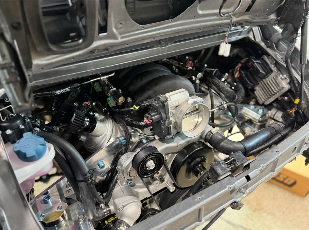 LS V8 engine installed in Porsche engine bay